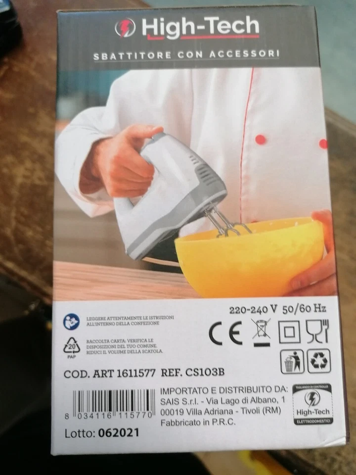 HIGH-TECH - SBATTITORE ELETTRICO 2 FRUSTE +2 GANCI 5 VELOCITA' 200 WATT - Immagine 2 di 3