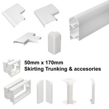 Dado Rail Trunking 1 2 3 Metre & ACCESSORIES Bend Join Angle Tee Cap 50 x 170mm