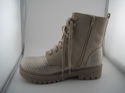 Stivaletto donna Soda beige combattimento stringato con cerniera laterale strass taglia 8 - Foto 8 di 10