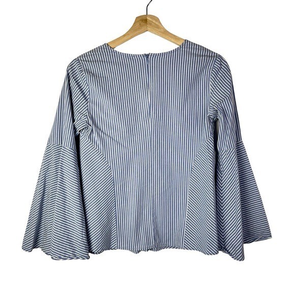 Boutique Ava Blue & White Stripe Bell Long Sleeve Blouse XS View 2