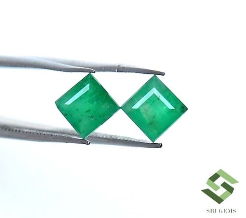 Certified Natural Emerald Square cut Pair 5.25 mm 1.54 CTS Loose Gemstones - Picture 1 of 8