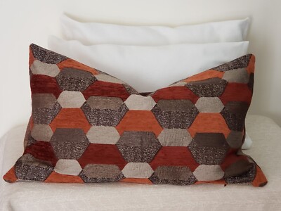 Rustic Brown Velvet Jacquard Upholstery Geometric Print Accent