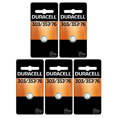 5 x 303/357 Duracell Silver Oxide Batteries (AG13, SR44, SR44W, EPX76, 76B)