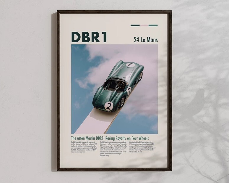 Aston Martin DBR1 Poster Race Car Wall Art 24 Hours Le Mans Art Decor Le Mans