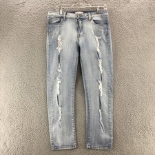 Cello Straight Leg Jeans Womens 7 Blue Light Wash Denim Distressed Zip Fly