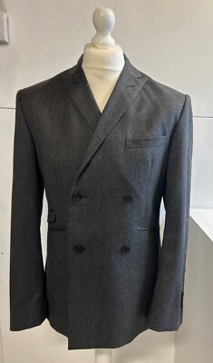 AQUASCUTUM Herren Sakko Grau Wolle Kaschmir Zweireiher Blazer UK Brustumfang 40