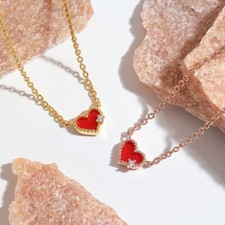 Gold or Rose Gold Plated Red Heart Pendent Necklace