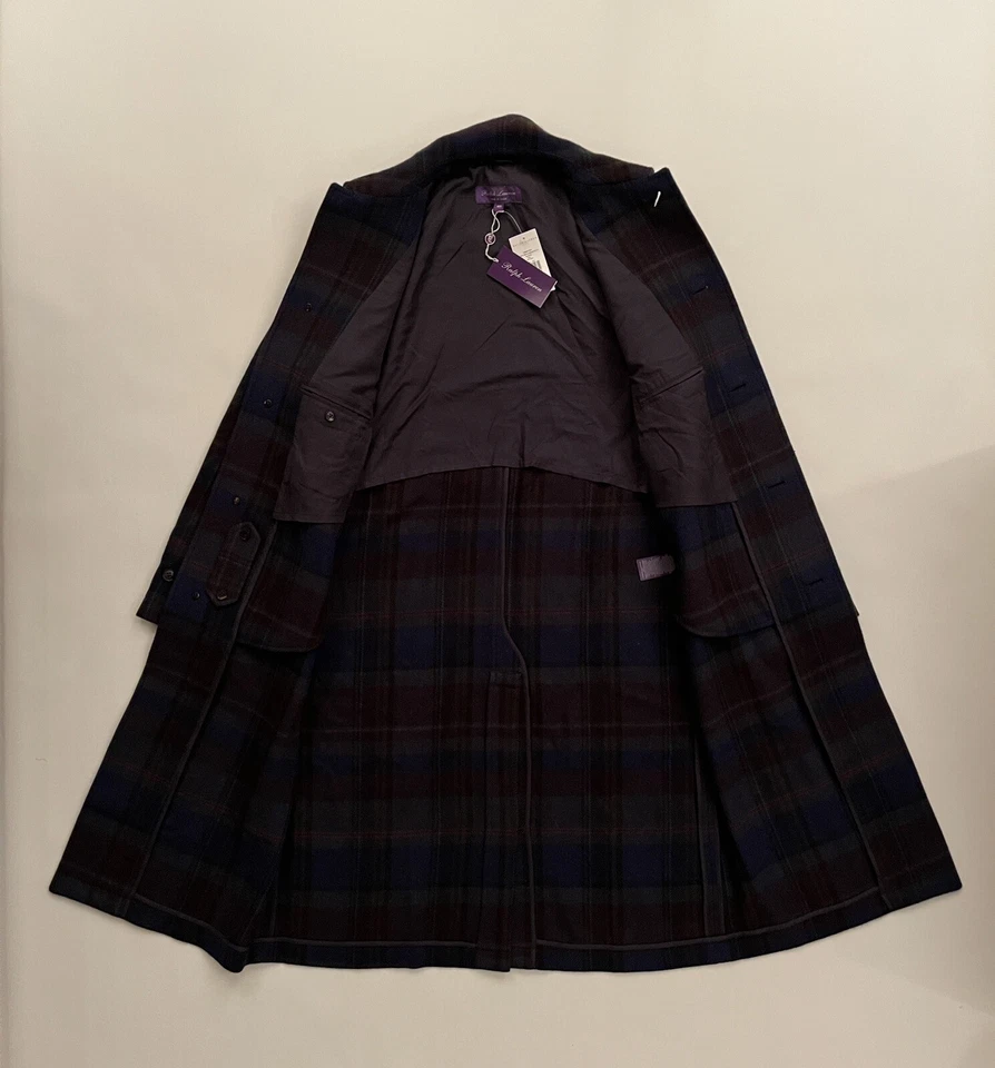 Abrigo Ralph Lauren Púrpura Etiqueta Escocesa Lana Sarga Balmacaan Azul Marino 40 L £3495 Foto 4 de 4