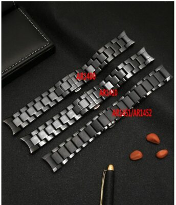 Keramik Uhrenarmband für Armani AR1451 AR1452 AR1400 AR1410 Schwarz Uhrenarmb...