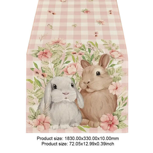 AU Easter Rabbit Rectangle Table Cloth Dining Tabletop Cover (Pink Two Rabbits) - Picture 6 of 10