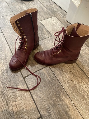 Authentic CHANEL Lace-up Boots Sz 38 - Picture 2 of 5