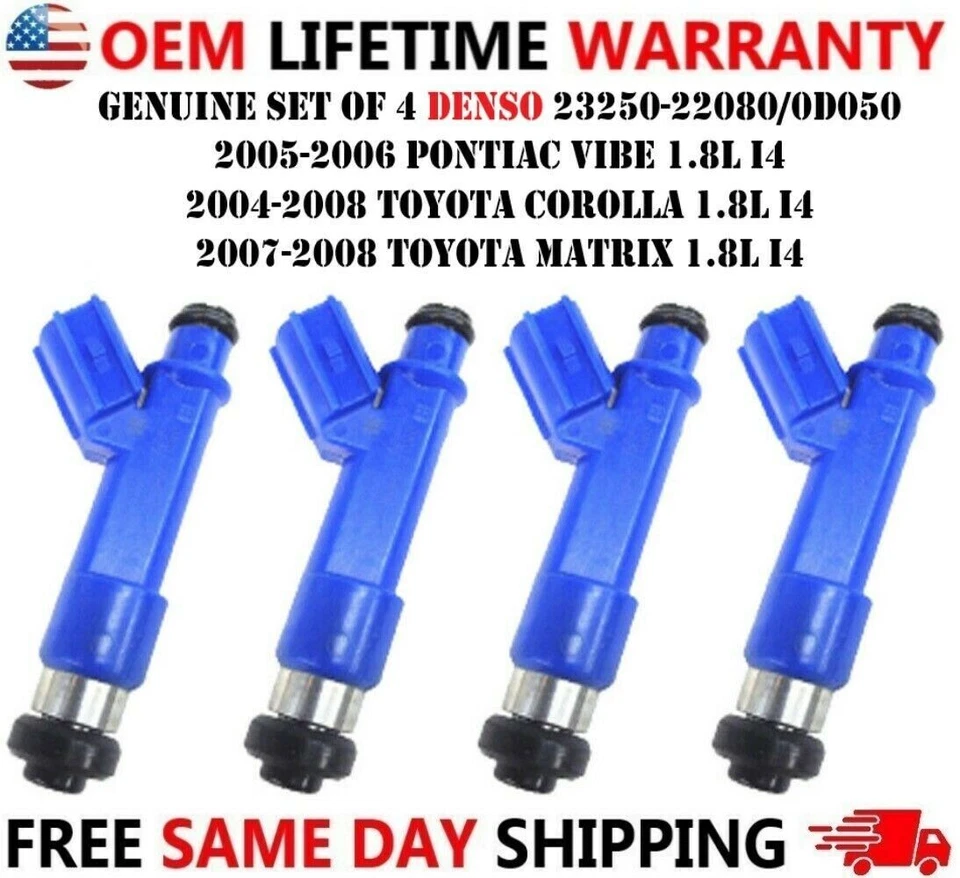 Inyectores de combustible X4 nuevos Denso para Pontiac Vibe 2005, 2006 1,8 L L L4 #23250-22080 Foto 3 de 3