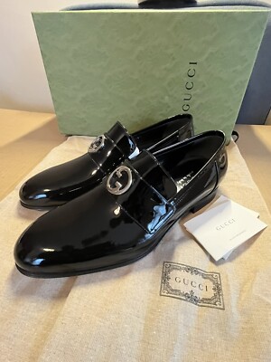 Authentic Gucci Men’s Interlocking G Loafers In Patent Leather Size