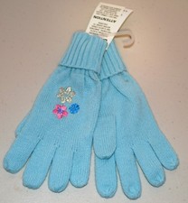 Disney Store Girls Princess Blue Flowers XS 3-4 Years Knit Gloves NWT 
