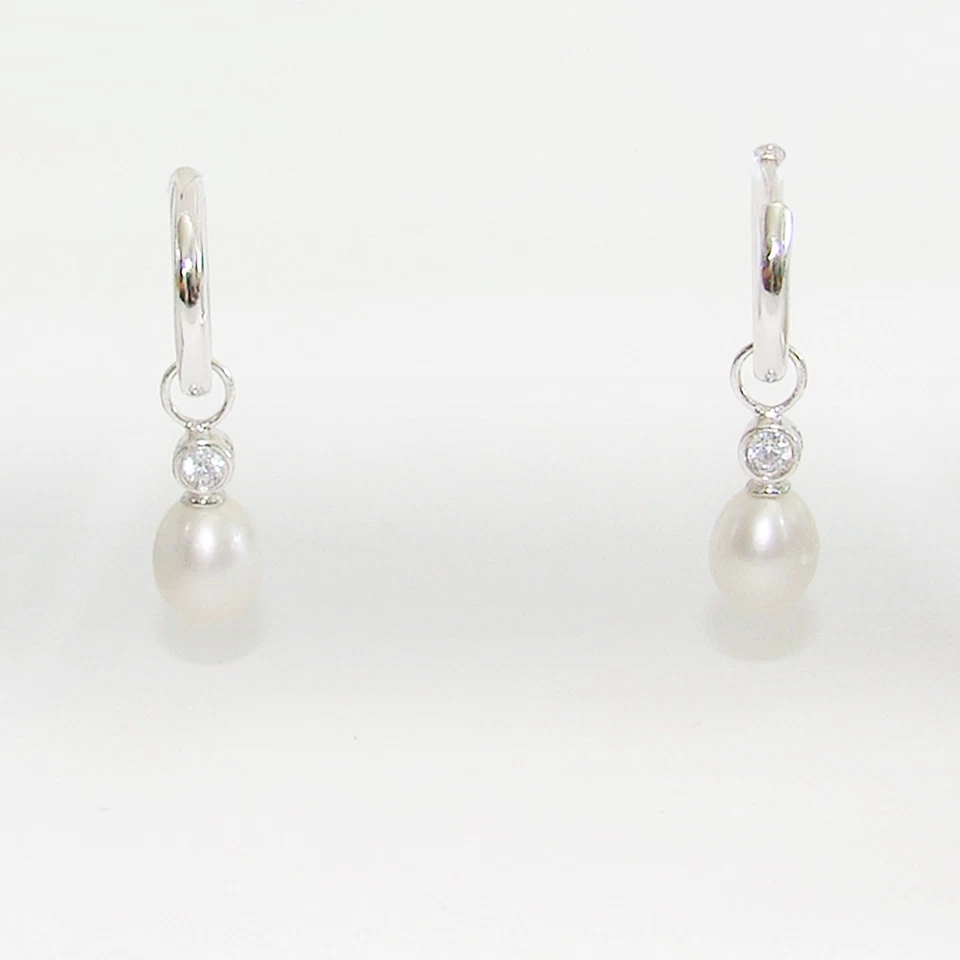 Einhänger Creolen ECHT 925er Silber Süßwasserperle Ohrringe Zirkonias Ohrstecker - Bild 2 von 3