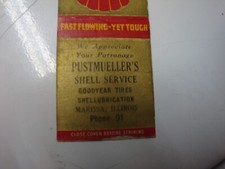 Pustmueller's Shell Service Marissa, Il. Shell Gas 1920s-30s Matchbook