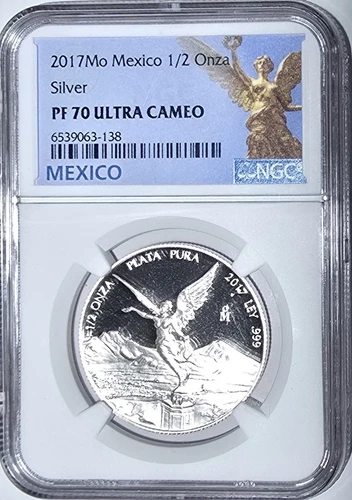 2017 Mo Mexico 1/2 Onza Silver Libertad NGC PF70 UCAM Coin