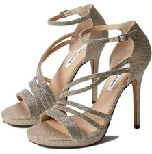 NINA Womens Gold /silver Rhinestone Freyja Stiletto Buckle Dress Heeled Sandal 8