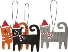 Set of 3 CHRISTMAS CATS Christmas Tree Hanging Ornaments Primitives by Kathy
