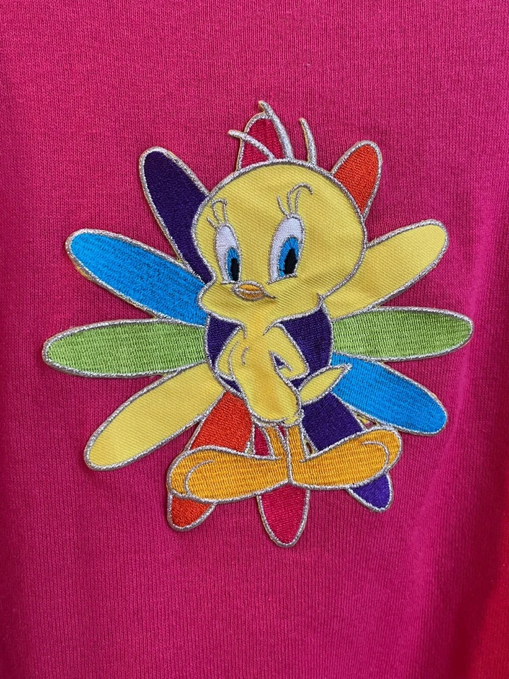 Sudadera Vintage Años 90 Looney Tunes Piolín Pájaro Rosa 26W 28W Jersey Bordado Foto 2 de 4