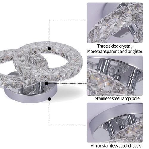 Modern Crystal Chandelier LED Ceiling Light Living Room Bedroom Lamp 40W 3-Color - 第 13/17 張圖片