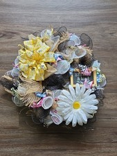 Handmade Bee Spring Summer Daisy Burlap Deco Mesh Wreath Yellow Bow