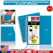 Spiral Notebook & Study App Wide Ruled Paper 8"x10-1/2", 100 Sheets No Ink Bleed