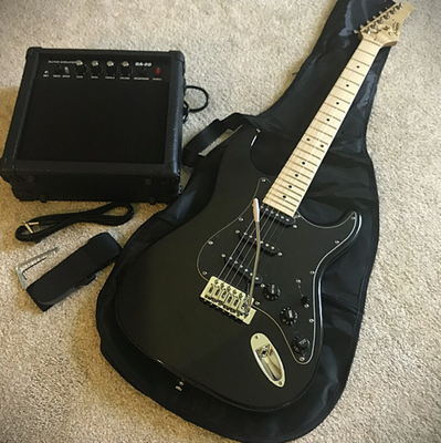 #ad Full Size Black Electric Guitar Starter Package with 20 Watt Amp and Accessories $320.00