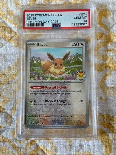Pokemon Eevee Pokemon Day 2025 Prismatic Evolutions Reverse Holo #074 PSA 10