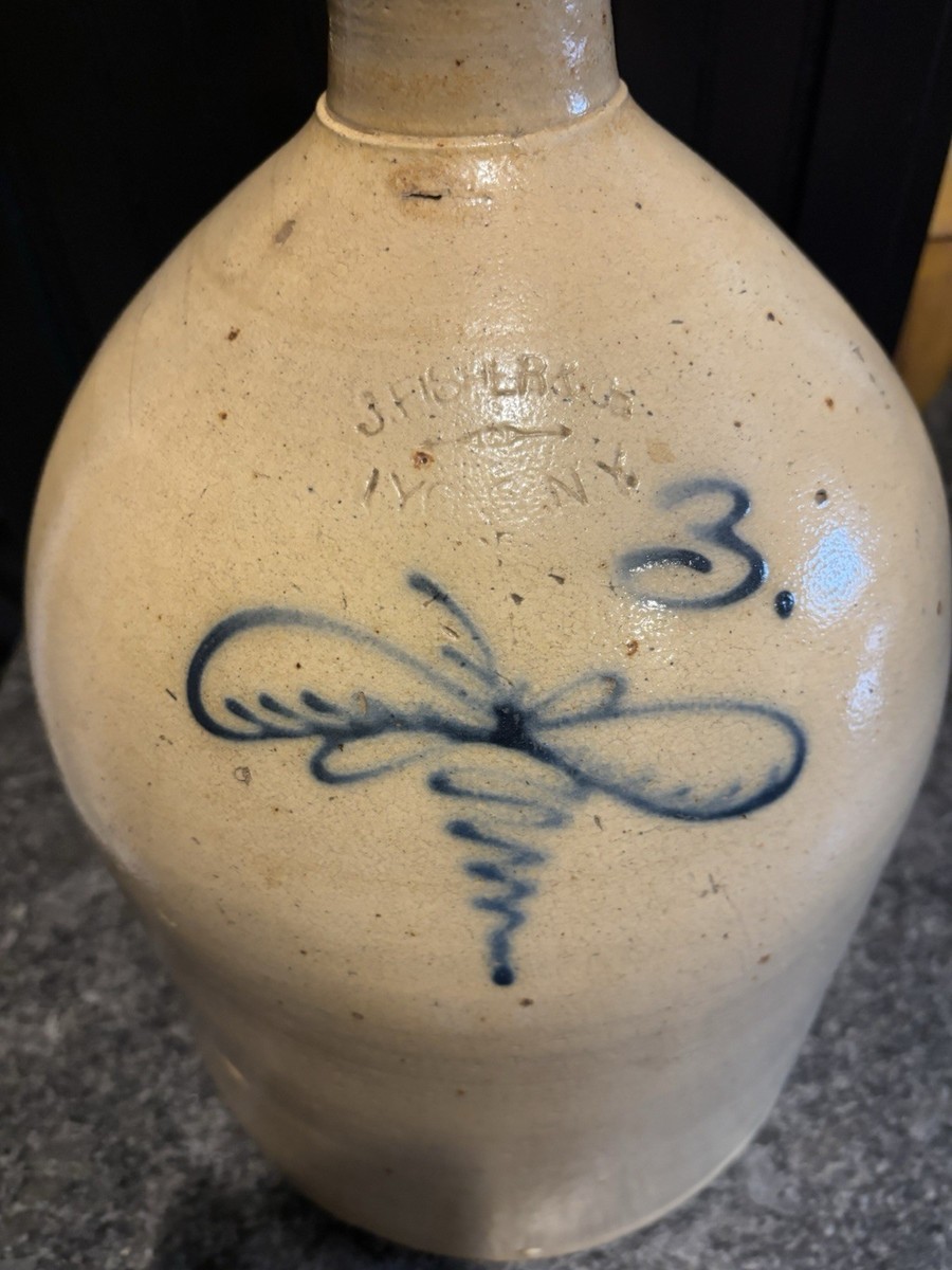 Antique J. Fisher; Lyons NY 3 Gallon Bee Sting Stoneware Jug | eBay