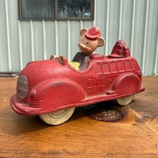 Vintage Walt Disney Sun Rubber Mickey Mouse Fire Truck Engine Toy Donald Duck