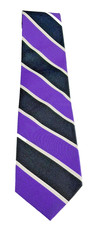 PAUL STUART 100% SILK Neck Tie Diagonal Stripe Black Purple Silver MADE IN USA