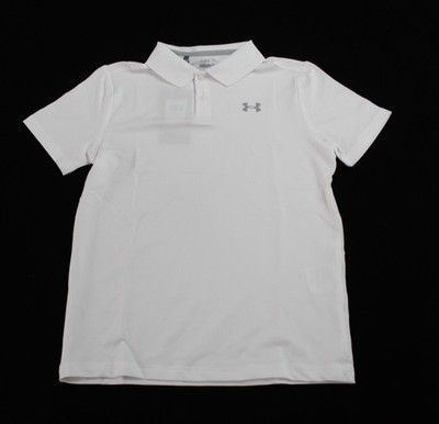 Under Armour Boy's UA Matchplay Polo Shirt JL3 White/Castlerock Medium NWT