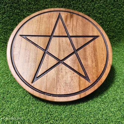 Solid Ash Wood Wiccan Pentacle Paten Altar Tool Pentagram Plate - Picture 8 of 11
