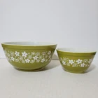 Vintage Pyrex Crazy Daisy Spring Blossom Green Nesting Mixing Bowls 401 & 403