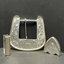 Montana Silversmith Two-Tone Filigree 3 Piece Belt Buckle Set Gift