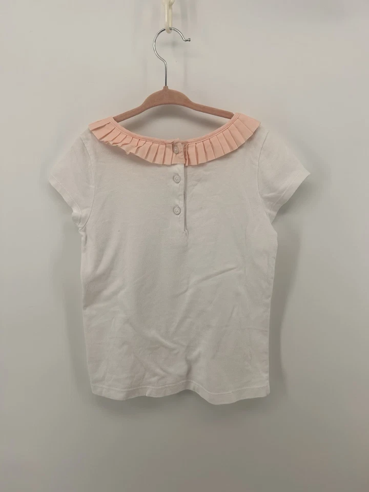 Janie And Jack Girls 100% Cotton White Shirt Pink Pleated Ruffle Collar SZ 7 - Image 4 of 4