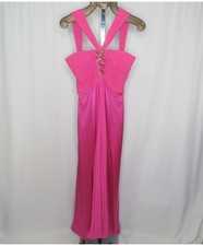 MARC BOUWER GLAMIT Prom Evening Gown 6 Small 100 Silk Halter Ruched Hot Pink
