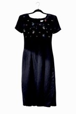Vintage 90S Black Embroidered Floral Dress Midi Goth NWT Side Buttons W 5/6
