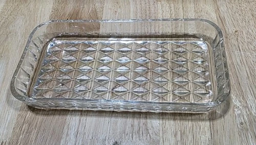 Vintage Anchor Hocking Clear Glass Wexford Pattern Handled Trinket Tray