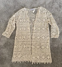 Le Moda Women's Crochet Cardigan Natural Ivory Top Size M Boho  Feminine NWT