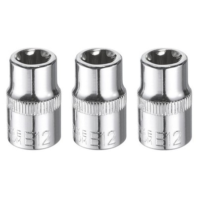 3x E-Torx Stecknuss 3/8'' E12 1.1'' Länge 6-Punkt Spline