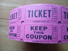 Raffle Tickets Roll of 2000 maybe 15 missing Double Stub Carnival Ticket Fuschia
