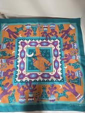 Vintage Southwestern Bandana Aztec Print 21" X 21" Green Purple Orange RN 16463