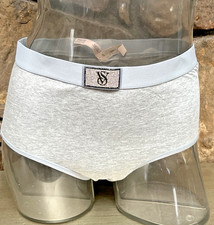 Victoria's Secret Bling Shiny Patch Logo BRIEF Cotton Panty Sz M HeatherGray NWT