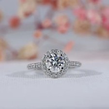 2Ct Round Cut Lab-Created Diamond Halo Engagement Ring 14K White Gold Plated