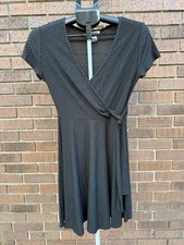 Rolla Coster Faux Wrap Surplice Little Black Dress Swiss Dot Textured Size Small