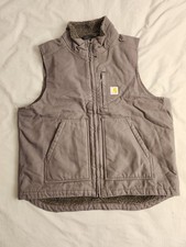Carhartt Sherpa Lined Duck Canvas Vest Mens Sz Large Gray Western 104277 GVL NEW