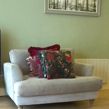 Joules Grey Fabric 2 Seater Sofa Solid Plain Brown Frame Wooden Legs 131cm