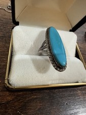 VTG NATIVE AMERICAN NAVAJO TURQUOISE 925 STERLING SILVER RING Size 9 Western